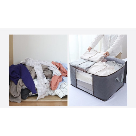 Husa de Depozitare,  Intrebuintare Multipla, Pliabila, cu Fermoar Bidirectional si Fereastra Laterala Transparenta, Lavabila, 50x48x28 cm, Gri