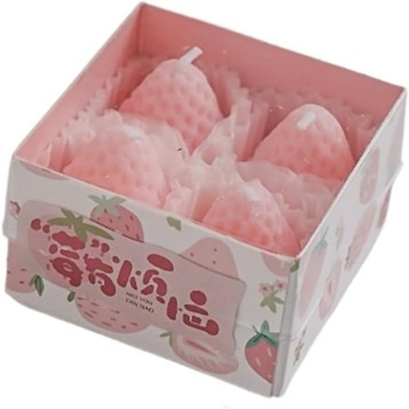 Set 4 Lumanari Parfumate,  Model Capsunici, Ardere 30 min, 52g, 6.3 x 6.3 x 3.8 cm, Roz