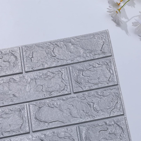 Set 10 Placi Tapet 3D,  70 x 77 cm, Grosime 3 mm, din Polietilena, Model Caramida, Suprafata acoperita 5.3 mp, Argintiu