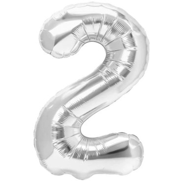 Balon din Folie Metalizata, Cyrax, Figurina Cifra, Tema Aniversare 40 cm, Ambalaj Individual, Pai inclus, Umflare cu Aer sau Heliu, Argintiu, Cifra 2