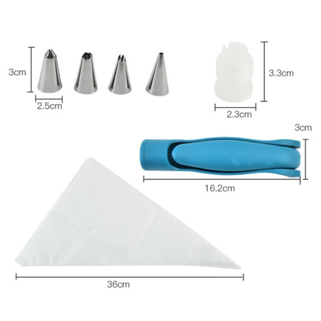 Set Accesorii Decorare Prajituri si Torturi, Cyrax, 5 Capete pentru Modele, 21.7x18.8 cm, Ustensila Manuala pentru Ornare, Albastru