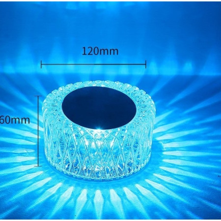 Lampa LED RGB 16,  3 Nivele de Intensitate, Incarcare USB, 3W, Cristal Acrilic, 6x12 cm, Telecomanda, Transparent