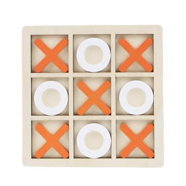 Jucarie Montessori Tic Tac Toe, Cyrax, Educativa, Interactiva, din lemn, X si O, 9 Piese, 14.3x14.3 cm, Portocaliu Alb