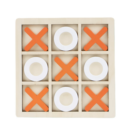 Jucarie Montessori Tic Tac Toe, Cyrax, Educativa, Interactiva, din lemn, X si O, 9 Piese, 14.3x14.3 cm, Portocaliu Alb