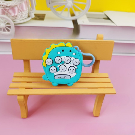 Jucarie pentru copii portabila Cyrax, joc Gopher, cu lumini si muzica, tip breloc, model dinozaur, material silicon si ABS, albastru