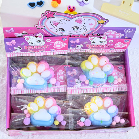 Jucarie Antistres Squishy, Cyrax, cu Revenire Lenta, Labuta de Pisica Pufoasa, 7.5 cm, Ambalaj Transparent, Model 27058, Multicolor