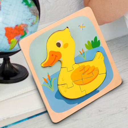 Puzzle Montessori din Lemn pentru Copii, Cyrax, 3D, 0-3 Ani, Model Ratusca, Educativ, Intuitiv, Creativ, 5 Piese, 15x15x0.5 cm, Multicolor