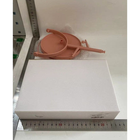 Oglina Cosmetica cu Picior, Cyrax, HD, Rotire 360 Grade, 15 cm Diametru, Suport Bijuterii Baza Rotunda + 2 Brate, Model cu Urechi, 31 x 14.5 x 15 cm, din Plastic, Roz/Galben