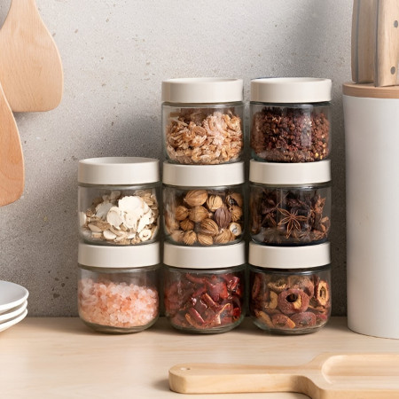 Suport pentru Depozitare Condimente, Ulei, Otet, Cyrax, Montare pe Perete din 9 Piese, Uz Casnic, pentru Bucatarie, 24 x 21.9 x 31.5cm, Alb