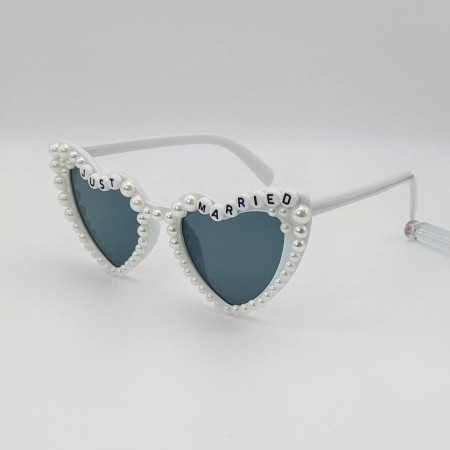 Ochelari Decorativi, Cyrax, Model Just Married, cu Perle, pentru Nunta, din PC, 15.3 x 5.7 x 14.5 cm, Alb