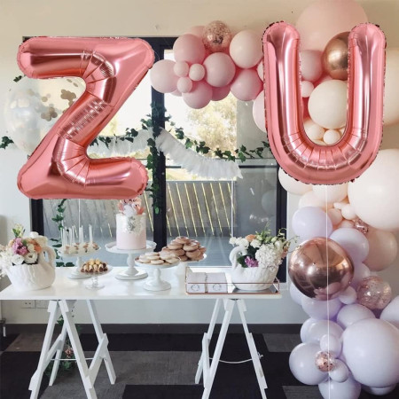 Balon Folie Metalizata Litera U, Cyrax, 100 cm, Umflati cu Heliu sau Aer, Ambalaj Individual, Pai inclus, Rose Gold