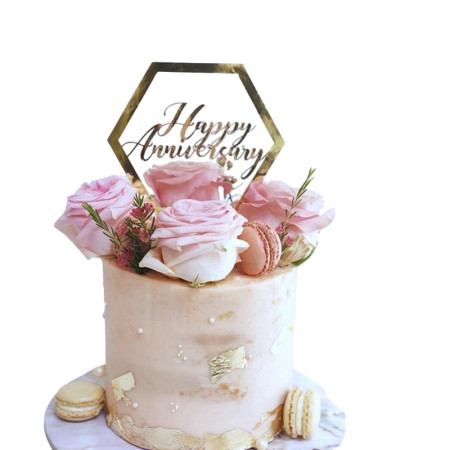 Decoratiune Topper pentru Tort, Cyrax, Model Hexagon Scris Happy Birthday, Tematica Aniversare, Auriu