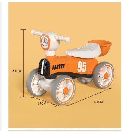 Bicicleta fara pedale pentru copii Cyrax, cu lumini si muzica, 4 roti, varsta 1-3 ani, material PP, 63 x24 x41 cm, portocaliu