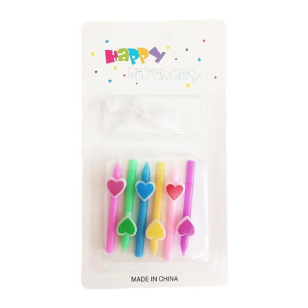 Set 6 Lumanari de Tort, Cyrax, Model Creion cu Inimioare, 5.9 x 1.1 cm, din Ceara, Multicolor
