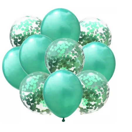 Set 10 Baloane din Latex, Cyrax, Model Party Confetti, 5 x Confetti, 5 x Turcoaz, 25 cm, 2.2g
