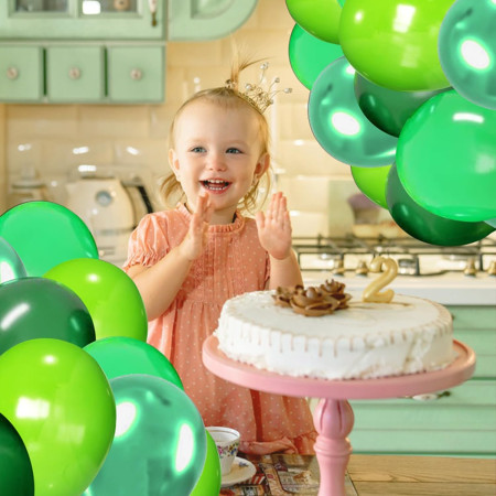 Set 10 Baloane din Latex Chrome, Cyrax, Model Party, 23 cm, Diferite Nuante Verde, 2.2 g