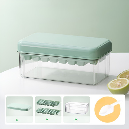 Set Cutie pentru Gheata, Cyrax, Uz Casnic, Doua Tavite pentru Cuburi, Capac Etans, Lopata, 23.5x13.3x10 cm, Verde