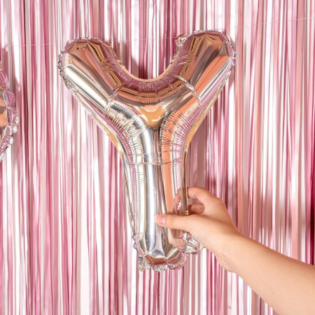 Balon Folie Metalizata Litera Y, Cyrax, 40 cm, Umflati cu Heliu sau Aer, Ambalaj Individual, Pai inclus, Argintiu