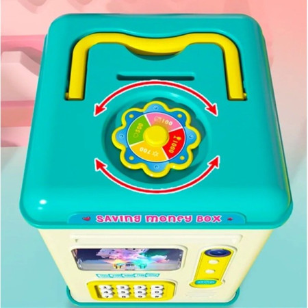 Set Pusculita pentru Copii, Cyrax, Tip ATM, Parola cu Amprenta, 13.5 x 11.5 x 20 cm, Albastru