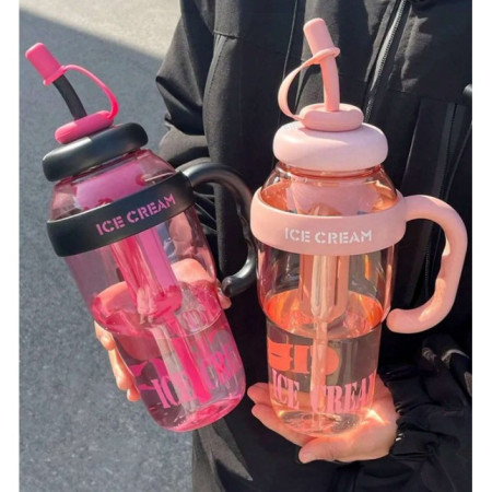 Sticla de Apa, Cyrax, Termica, Mentinere 6 Ore, 1400 mL, cu Pai si Capac, PP si Silicon, cu Maner Alb, 25.5x7.5 cm, Roz Deschis