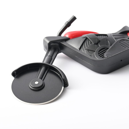 Cutit pizza creativ Cyrax, in forma de motocicleta, cu suport pentru cutit, 21.5 x 9.5 cm, otel/PP, negru
