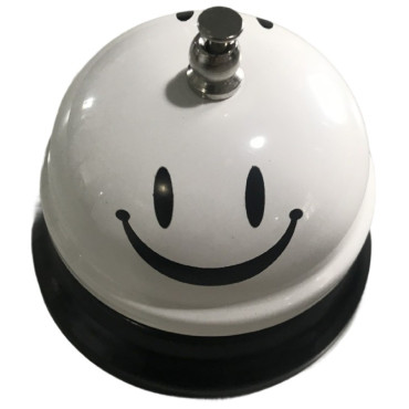 Clopotel Metalic Multifunctional, Cyrax, Alb cu Imprimeu Smiley Face, 7.5x7.5x6.5 cm, Receptie, Restaurant, Cafenele