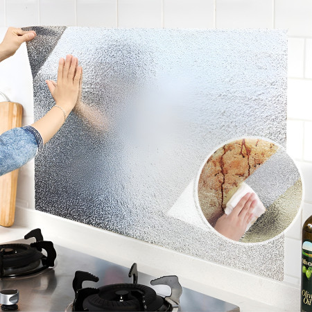 Autocolant pentru Bucătărie,  Tip Folie de Aluminiu, Rezistent la Ulei, Umezeală, Temperaturi Inalte, pentru Dulapuri, Perete, Blat, Argintiu, 60cm x 1m