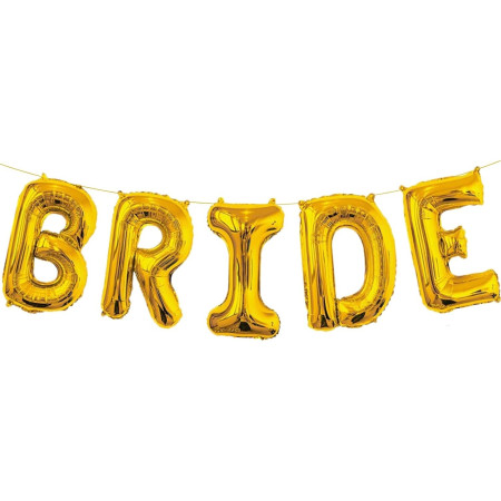 Set Baloane din Folie Metalizata, Cyrax, Model Scris Bride, Litere de 100 cm, Tema Iubire, Baloane Party, Ambalaj Individual, Pai Inclus, Umflare cu Aer sau Heliu, Auriu