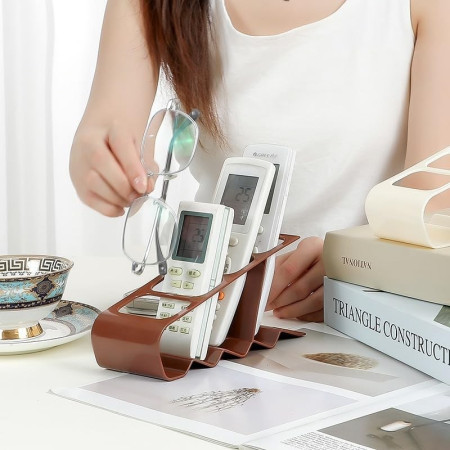 Suport de Birou,  din Plastic, pentru Telecomenzi, Telefoane, 18 x 7 x 9 cm, Maro