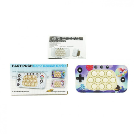 Jucarie interactiva tip consola pentru copii Cyrax, speed push whack-a-mole, joc de viteza pop it, material ABS/silicon, cu nivele, sunete si lumini, 15.5 x 7.6 x 5.3 cm, model spatiu, multicolor