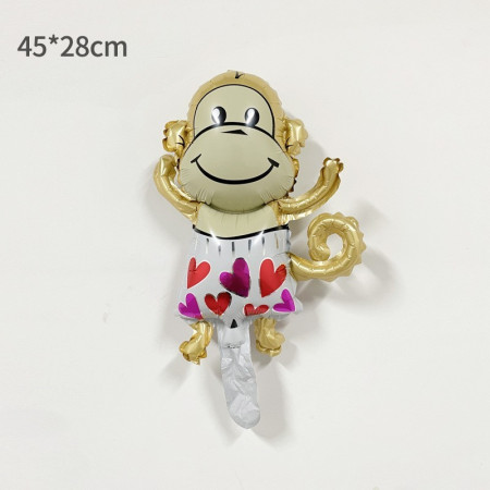 Balon din Folie Metalizata, Cyrax, Mini Figurine Animalute, Model Maimutica, Tematica Aniversare, 45x28 cm, Ambalaj Individual, Pai Inclus, Umflare cu Aer sau Heliu, Multicolor