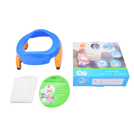 Olita Portabila 2 in 1, Cyrax, Olita + Capac de Toaleta, din Plastic, Diametru 21 cm, Albastru