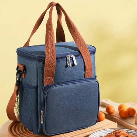 Geanta Termo-Izolanta, Cyrax, Multifunctionala, 1 Compartiment Principal, 1 Buzunar Lateral Exterior, Impermeabila, Manere si Bretea de Umar, 25x22x15 cm, Albastru