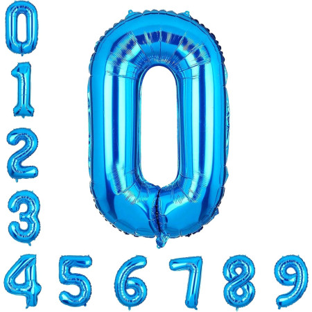 Balon din Folie Metalizata, Cyrax, Figurina Cifra, Tema Aniversare 100 cm, Ambalaj Individual, Pai inclus, Umflare cu Aer sau Heliu, Albastru, Cifra 0