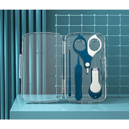 Set 4in1 de Ingrijire Unghii pentru Bebelusi, Cyrax, Cutie de Depozitare Transparenta, 0-6 Ani, 13.6x8x2 cm, Albastru Marin