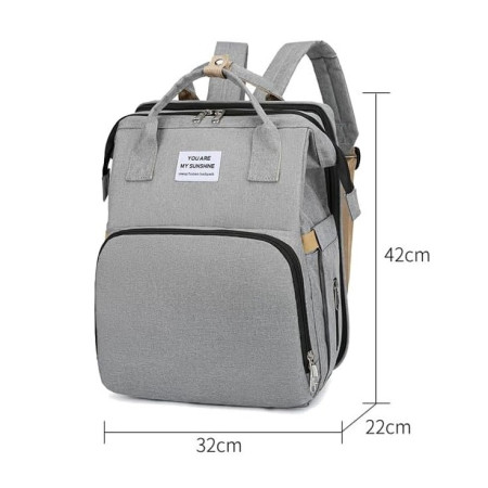 Rucsac Multifunctional pentru Mamici, Cyrax, cu Patut Pliabil si Baza de Schimbat, Rezistent la Apa, Capacitate Mare, Usor, Compartimente Multiple, Buzunar Termic pentru Lapte, 42 x 32 x 22 cm, Gri