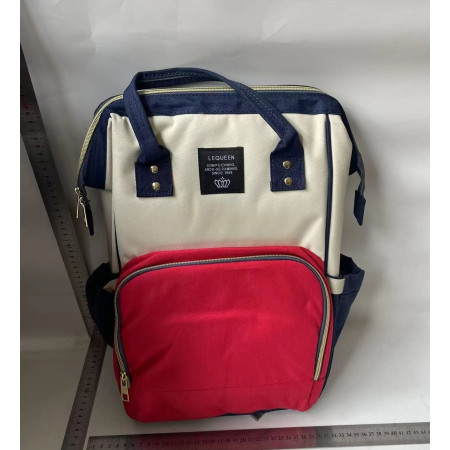 Rucsac Multifunctional pentru Mamici, Cyrax, din Panza Oxford, Compartimentare Multipla, Impermeabil, 43 x 18 x 26 cm, Alb/Rosu/Albastru