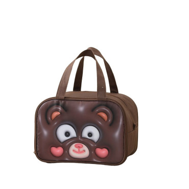 Geantă Frigorifică, Cyrax, cu Desene Animat 3D, Portabilă pentru Copii, de Prânz, din Pânză Oxford, 27.5x18x20 cm, Model Ursulet, Maro