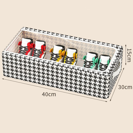 Cutie Depozitare cu Cadru Metalic,  pentru Incaltaminte, Haine, Lingerie, Fermoar Calitativ, Fereastra Transparenta, Manere Laterale, 40 x 30 x 15 cm, Alb Negru