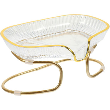 Savoniera cu Suport,  Sistem de Scurgere a Apei, Margine Aurie, 14 x 8.5 x 9 cm, din TPE, Transparent