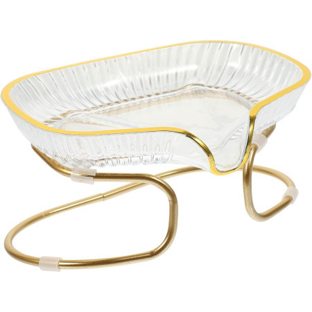 Savoniera cu Suport,  Sistem de Scurgere a Apei, Margine Aurie, 14 x 8.5 x 9 cm, din TPE, Transparent