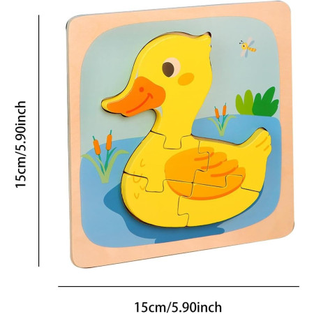 Puzzle Montessori din Lemn pentru Copii, Cyrax, 3D, 0-3 Ani, Model Ratusca, Educativ, Intuitiv, Creativ, 5 Piese, 15x15x0.5 cm, Multicolor