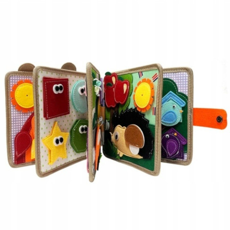 Carte Senzoriala Educativa Montessori 7in1, Cyrax, Dezvoltare Abilitati Motorii, 8 Pagini, 3D, cu Elemente Detasabile, Model Girafa, 21x21x8 cm, Maro