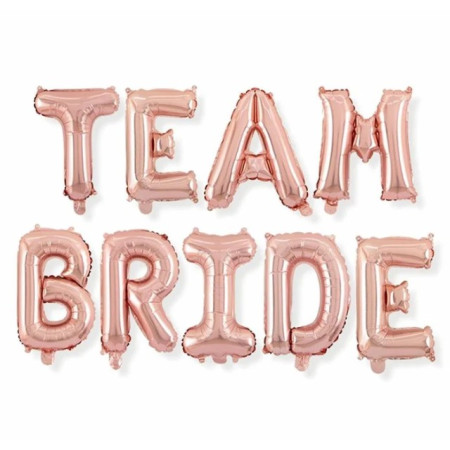 Set Baloane din Folie Metalizata, Cyrax, Model Team Bride, Litere de 40 cm, Tema Iubire, Baloane Party, Ambalaj Individual, Pai Inclus, Umflare cu Aer sau Heliu, Roz