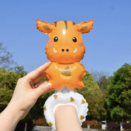 Balon din Folie Metalizata, Cyrax, Figurine Animalute, Tip Bratara, Model Mistret, Ambalaj Individual, Pai Inclus, Umflare cu Aer sau Heliu, Portocaliu