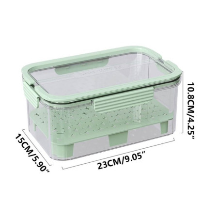 Cutie pentru Depozitare Alimente, Cyrax, de Uz Casnic, 2 Compartimente, Zona pentru Gheata, Mentinere Fresh, cu Maner, Material PET, 23x15x10.8 cm, Verde