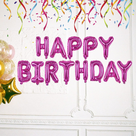 Set Baloane din Folie Metalizata, Cyrax, Model Happy Birthday, Litere de 40 cm, Baloane Party, Ambalaj Individual, Pai, Ata si Adeziv Incluse, Umflare cu Aer sau Heliu, Mov