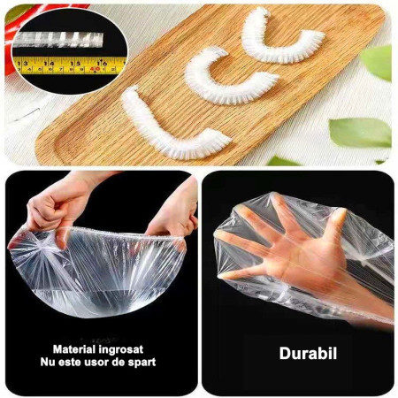 Set 100 Folie de Protectie Elastica pentru Alimente si Boluri Cyrax, material plastic, prospetime, diametrul 12 - 40 cm