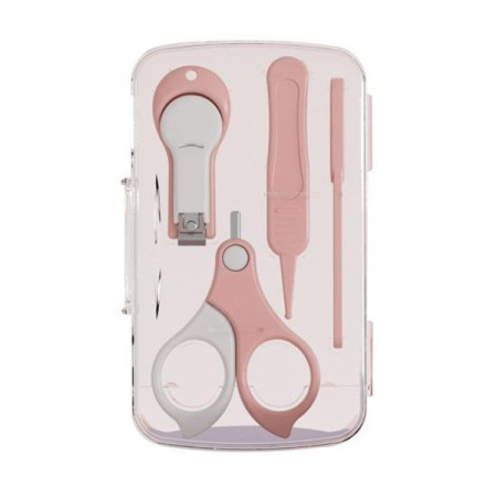 Set 4in1 de Ingrijire Unghii pentru Bebelusi, Cyrax, Cutie de Depozitare Transparenta, 0-6 Ani, 13.6x8x2 cm, Roz