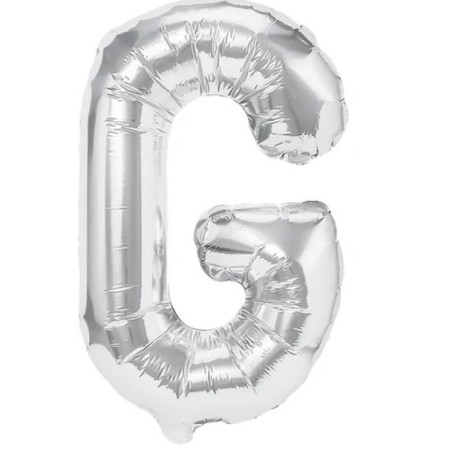 Balon Folie Metalizata Litera G, Cyrax, 40 cm, Umflati cu Heliu sau Aer, Ambalaj Individual, Pai inclus, Argintiu